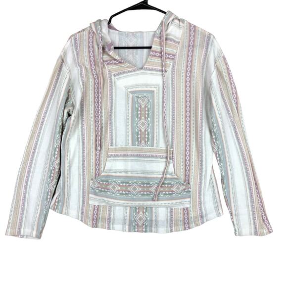 Wallflower Womens Sweatshirt Multicolor Aztec Pullover Lightweight Hooded Large - Picture 1 of 12